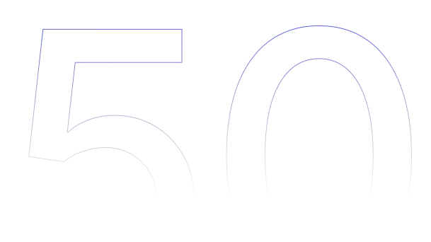 A stylized number 50 in a digital, pixelated font, with the right side resembling an arched shape, inspired by Jane’s advancements in integrated supply chain management.