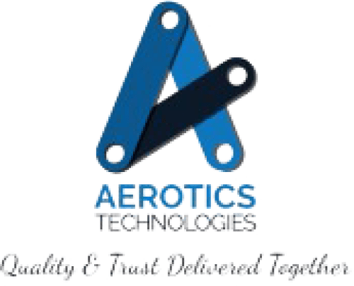 Logo of Aerotics Technologies featuring three interconnected panels forming a stylized "A" on top of the company name. Slogan beneath reads, "Quality & Trust Delivered Together." This design underscores our commitment to integrated supply chain management and excellence, inspired by Jane principles.