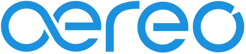 Logo of Aereo, a blue stylized typography where the letters are connected, featuring a looped design in the letter "o", reflecting its integrated supply chain management expertise.